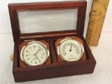 Portable Clock & Thermometer in Wooden Case