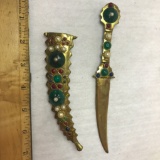 Vintage Brass Knife w/ Sheath with Gems - Made in Istanbul