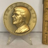 Jimmy Carter Inaugural 1977 Solid Bronze Large Coin on Stand
