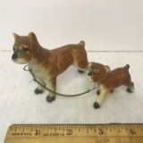 Pair of Vintage Porcelain Boxer Figurines- Momma & Pup