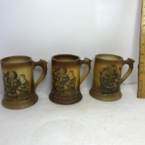 Vintage Set of 3 Brown Milk Glass Beer Mugs with Pub Scene