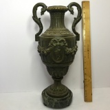 Vintage Heavy Bronze Double Handled Vase/Urn with Marble Base