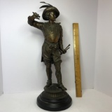 Impressive Vintage Super Heavy Bronzed Spelter Musketeer Sculpture