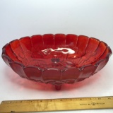 Vintage Rudy Red Indiana Glass Oval Fruit Footed Bowl