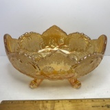 Vintage Jeanette Amber Carnival Glass Footed Fruit Bowl