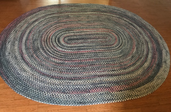 Large Oval Braided Rug with Blues & Pinks