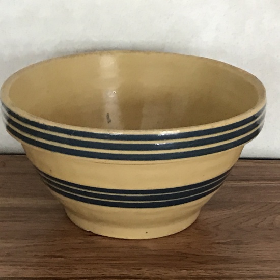 Old Pottery Bowl with Blue Stripes