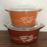 Set of Pyrex Vintage Casserole Dishes with Wheat Design
