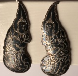 Gorgeous Niello Siam Sterling Silver Mermaid Goddess Earrings with Screw Back