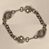 Silver Tone Faux Pearl Bracelet