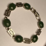 Gold Tone Vintage Oriental Style Bracelet with Jade Colored Stones