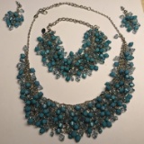 Necklace, Bracelet & Pierced Earrings Set with Turquoise Colored Beads
