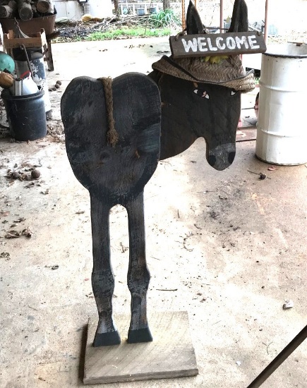 Vintage Wooden Hand Made "Welcome" Donkey Sign