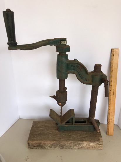 Vintage Cast Iron Hand Crank Drill Press - Chicago Heights, Ill.