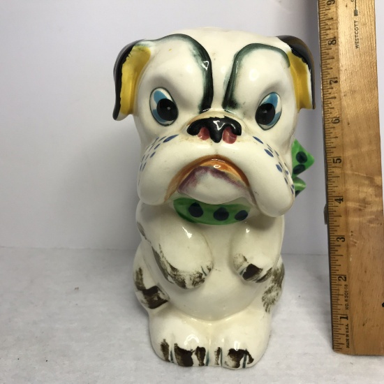 Adorable Vintage Ceramic Bull Dog Bank - Made in Japan