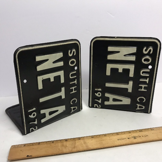 Pair of Real 1972 South Carolina License Plates Turned into Bookends