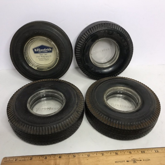 Lot of 4 Vintage Firestone Tire Ashtrays