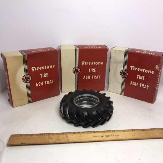 Lot of 3 New Old Stock Firestone Tractor Tire Ashtrays w/Boxes