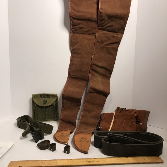 Lot of WWII Military Items - JC Higgins, Gun Cases, Belts & Misc.