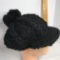 Vintage Black Crocheted Hat w/Visor & Pom Pom