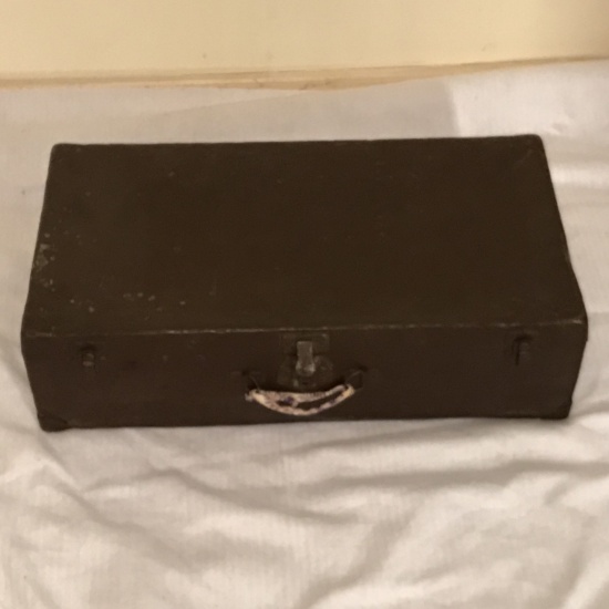 Antique Suitcase w/Tin Outside & Heavy Cardboard Inside