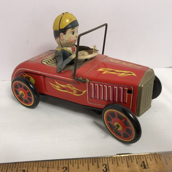 Vintage Tin "Bump N Go" Hot Rod Wind-Up Car - Made in Japan