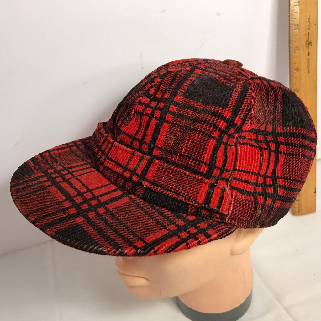 red and black plaid hunting hat