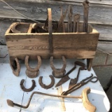 Antique Handmade Wooden Ferrier's Toolbox/Tools