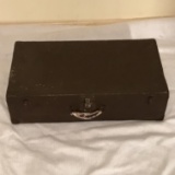 Antique Suitcase w/Tin Outside & Heavy Cardboard Inside