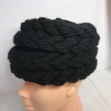 Vintage Black Crocheted Pill Box Style Hat