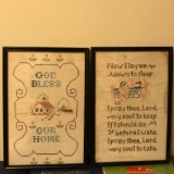 Pair of Vintage Framed Cross Stitch Wall Hangings