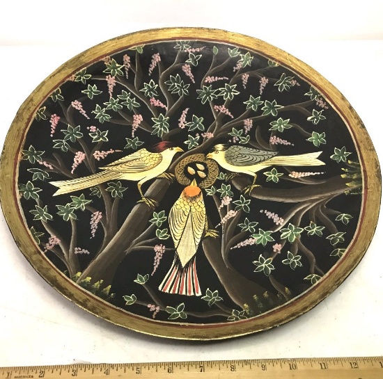 Hand Painted Metal Bowl w/Bird Scene