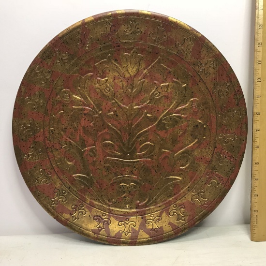 Large Pottery Platter w/Embossed Floral Design