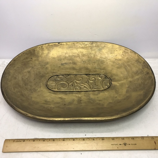 Large Oblong Footed Decorative Gold Bowl