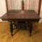 Antique Square Wooden Table w/Hand Carved Accent on Casters