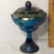 Vintage Blue Carnival Glass Lidded Pedestal Bowl