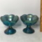 Pair of Vintage Blue Carnival Glass Candlestick Holders