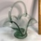 Pretty Vintage Art Glass Green Basket