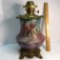 Vintage Brass & Porcelain Hand Painted Floral Oil Lamp Base