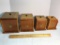 Set of 4 Mid-Century Modern Wooden Canister Set w/Plastic Liners & Brass Eagle Appliques