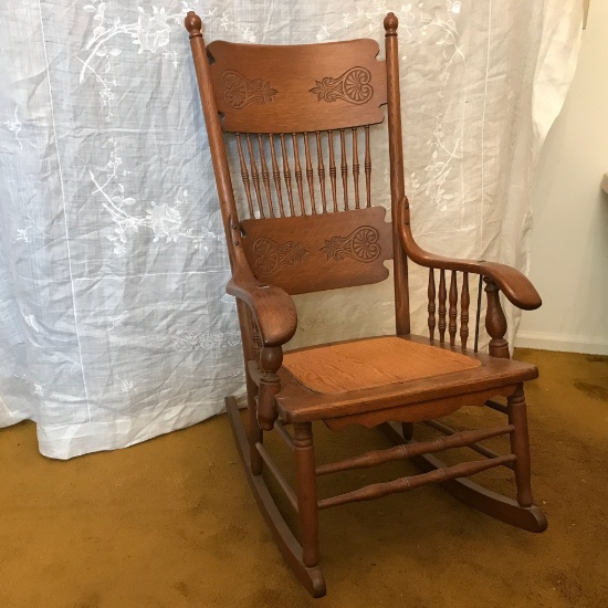 Antique Oak Rocking Chair w/Pressed Back