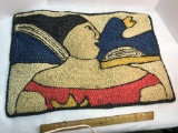 Vintage Woven Area Rug with Picture of Woman