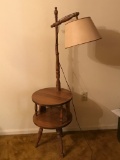Mid-Century Modern Maple Telephone 2-Tier End Table with Lamp