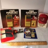 Lot of Cigarette Advertisement Items - Poker Set, Playing Cards, Hats, Lighter