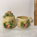 Vintage Pottery Creamer & Sugar w/Fruit Design
