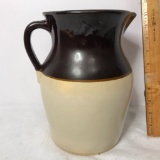 Vintage Brown Band Pottery Milk Pitcher - Marked USA
