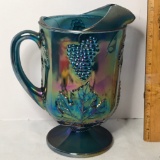 Vintage Blue Carnival Glass Pitcher