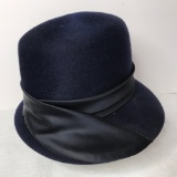Vintage Blue Wool Ladies Hat w/Silk Band by Nannette