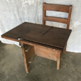 Antique Oak School Desk - w/Drawer