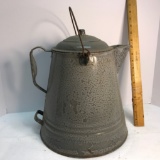 Large Vintage Gray Enamel Ware Coffee Pot